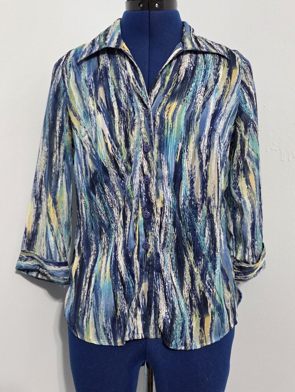 Y2K Colorful Metallic Chiffon Button Down Shirt Size PS